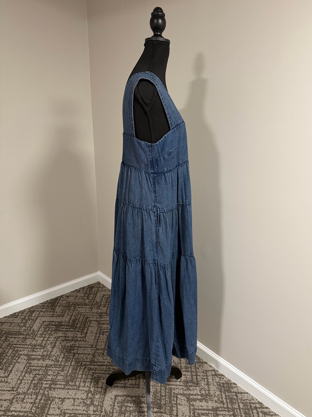 The Helena Square-Neck Tiered Midi Dress: Smocked: Denim Edition - Picture 11 of 15